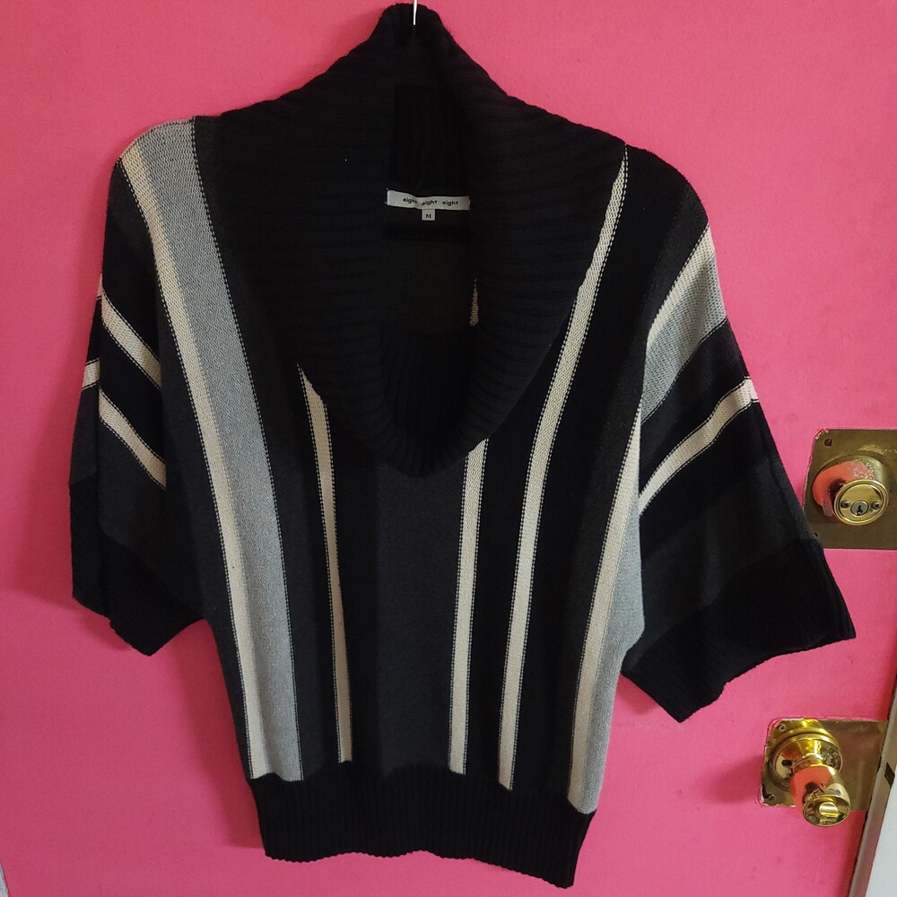 eight eight eight Medium Striped Cotton Sweater Black White Cream